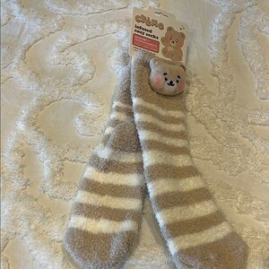 Crème Infused Cozy Socks - Cream & Tan Stripes size 5-11